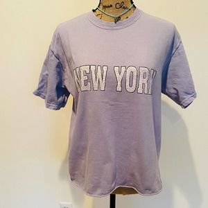 New York Womens Cropped Sunwashed Purple Cotton T Shirt